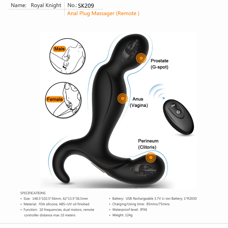 ODM OEM 80 Mins-Prostate Anale Vibrator Li Ion Battery van het Afstandsbediening de Volwassen Speelgoed